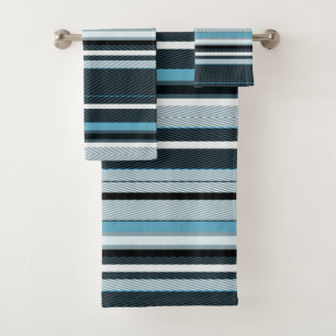 Grey, blue, white stripes. bath towel set