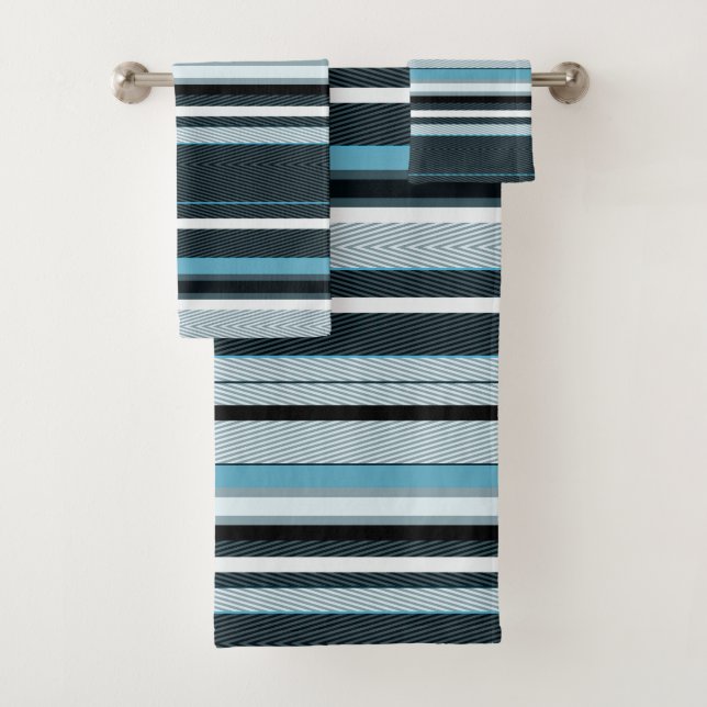 Grey, blue, white stripes. bath towel set (Insitu)