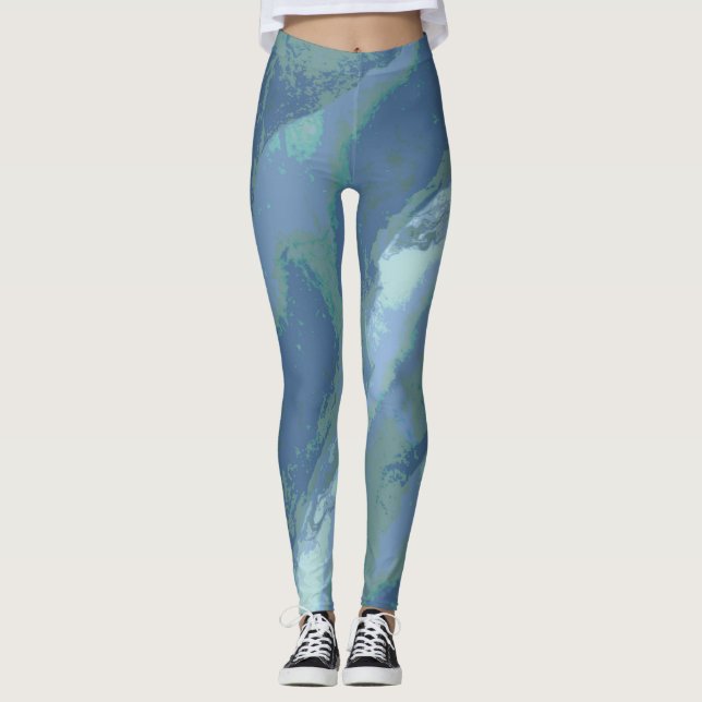 Grey Blue "Write on the Edge" Patterned Leggings (Front)