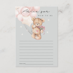 Grey Blush Bear Balloon Advice For Mum Baby Shower Enclosure Card