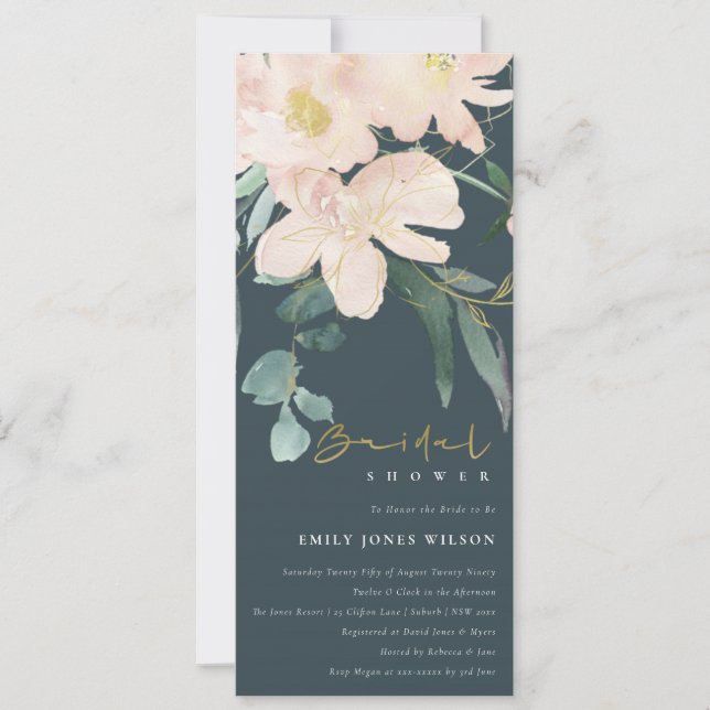 GREY BLUSH FLORAL BUNCH WATERCOLOR BRIDAL SHOWER INVITATION (Front)