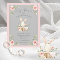 Grey Blush Floral Bunny Rabbit Baby Shower
