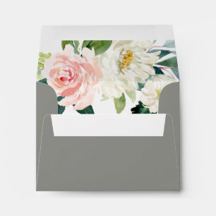 Grey Blush Floral Pre-Printed Address RSVP Envelope