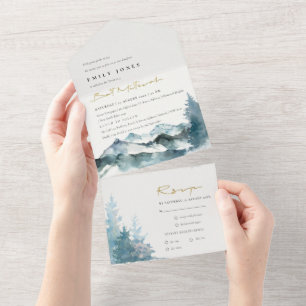 Grey Blush Green Blue Mountains Pine Bat Mitzvah All In One Invitation
