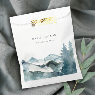 Grey Blush Green Blue Mountains Pine Wedding Favour Bag