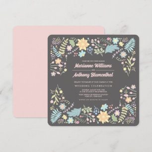 Grey Blush Pink Aqua Modern Floral Wedding Invitation