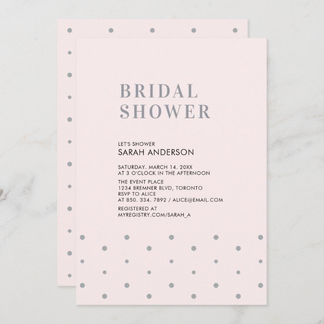 Grey & Blush Pink | Chic Modern Bridal Shower Invitation (Front/Back)