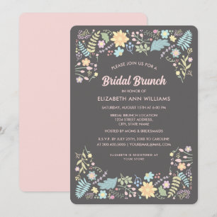 Grey Blush Pink Modern Floral Bridal Brunch Invitation