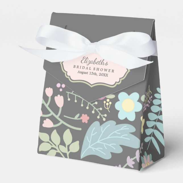 Grey Blush Pink Modern Floral Bridal Shower Favor Box (Front Side)