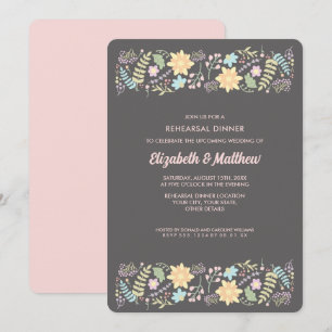 Grey Blush Pink Modern Floral Rehearsal Dinner Invitation