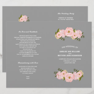 Grey   Blush Pink Peonies Wedding Program