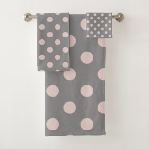 Grey & Blush Pink Polka Dots Dot Modern Bath Towel Set