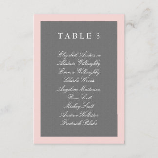 Grey & Blush Pink Table Plan Card