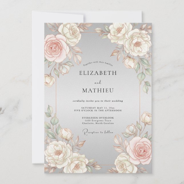 Grey Blush Serene Wedding Invitation (Front)