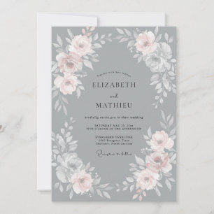 Grey Blush Wreath Wedding Invitation