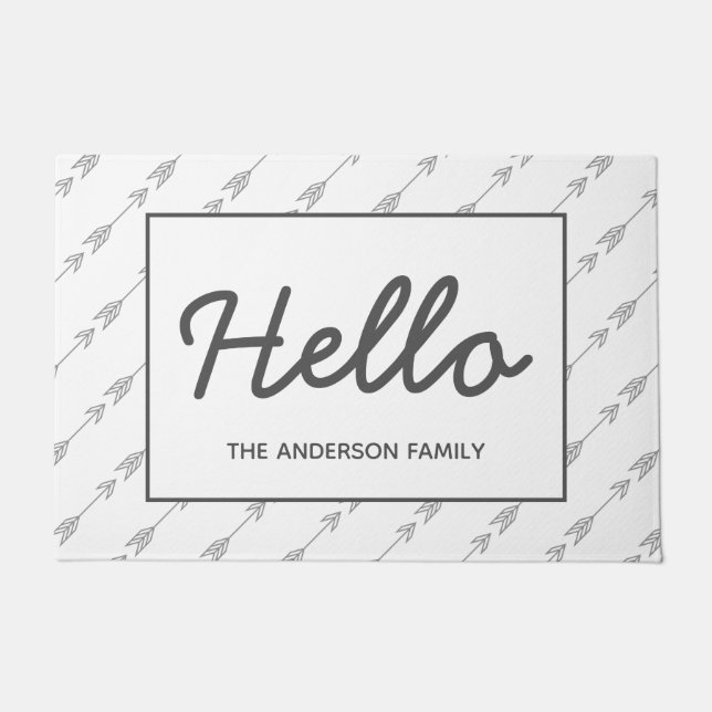 Grey Bohemian Arrows Hello Doormat (Front)