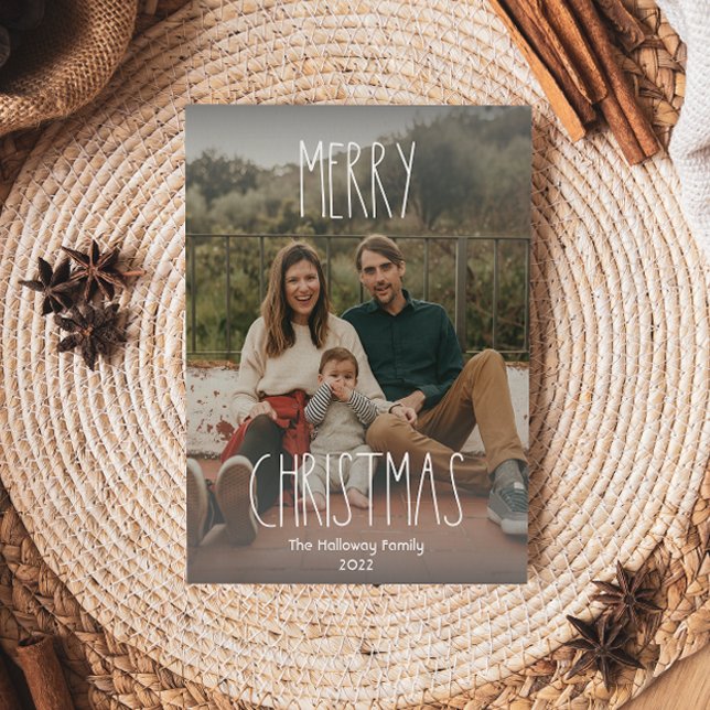 Grey Boho Polka Dot Christmas Gradient Full Photo Holiday Card (Creator Uploaded)