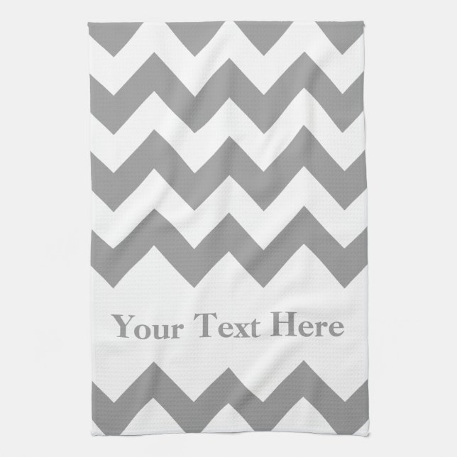 Grey Bold Chevron with customizable text Kitchen Towel (Vertical)