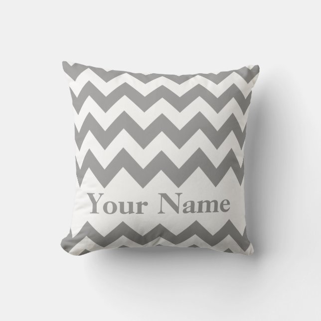Grey Bold Chevron with monogram Throw Pillow (Front)