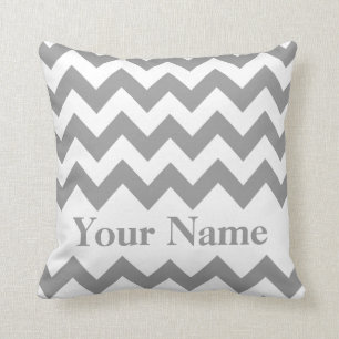 Grey Bold Chevron with monogram Throw Pillow