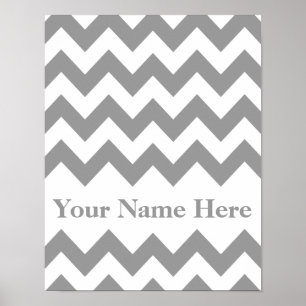 Grey Bold Chevron with name Poster