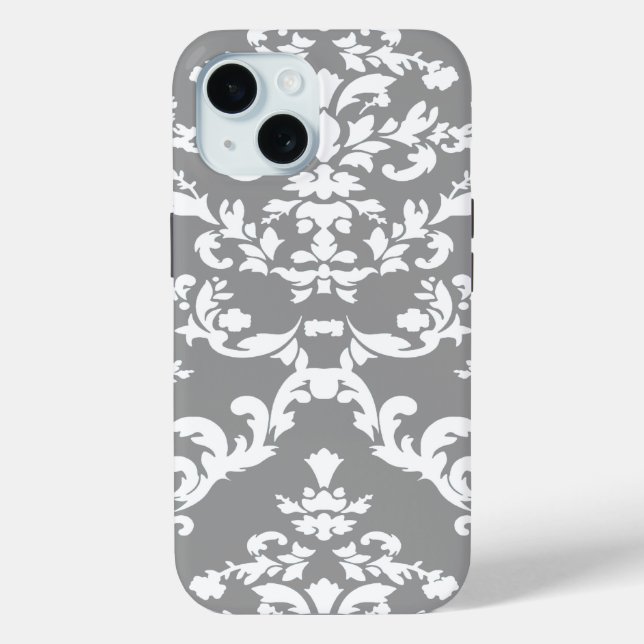Grey Bold Damask @ Emporiomoffa Case-Mate iPhone Case (Back)