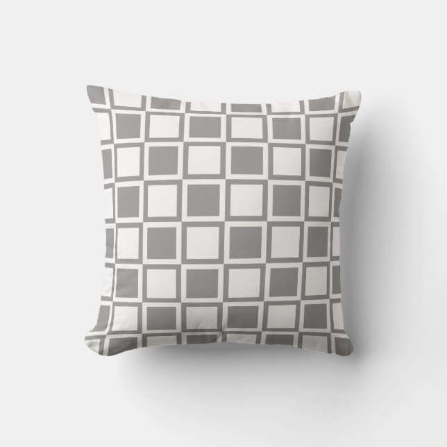 Grey Bold Mod Squares Throw Pillow (Front)