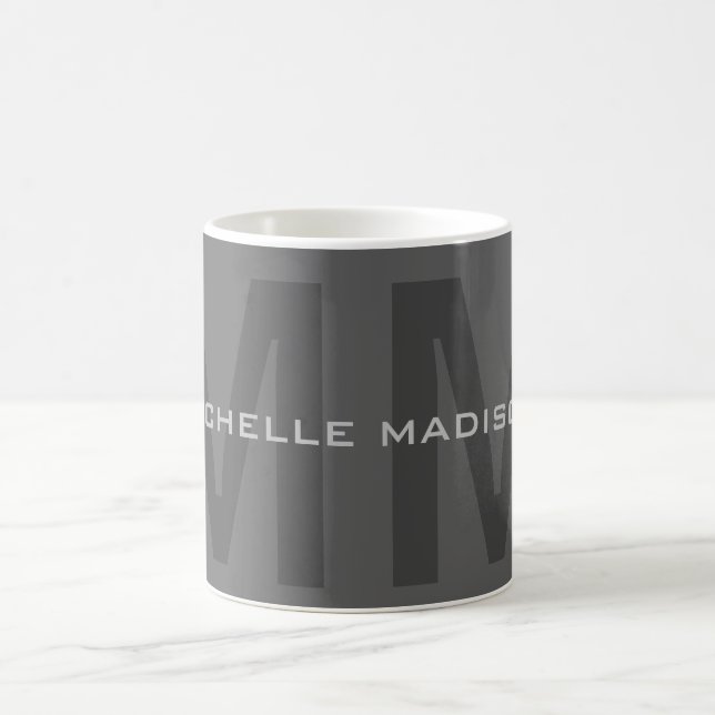 Grey Bold Monogram Modern Minimalist Name Initials Coffee Mug (Center)