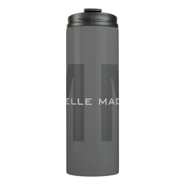 Grey Bold Monogram Modern Minimalist Name Initials Thermal Tumbler (Front)