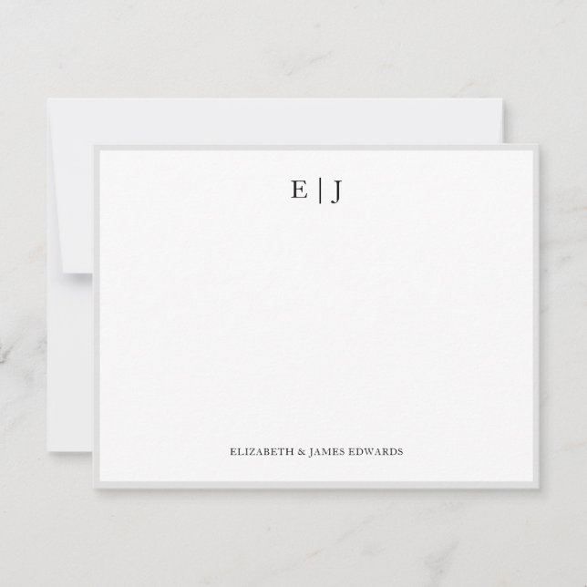 Grey Border Couple Monogram Initials Personalized Card (Front)