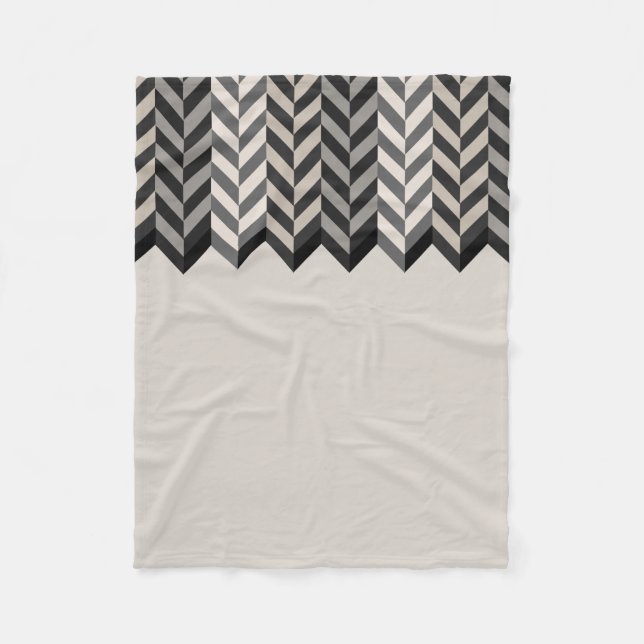 Grey Bordered Herringbone Stripes Pattern Fleece Blanket (Front)