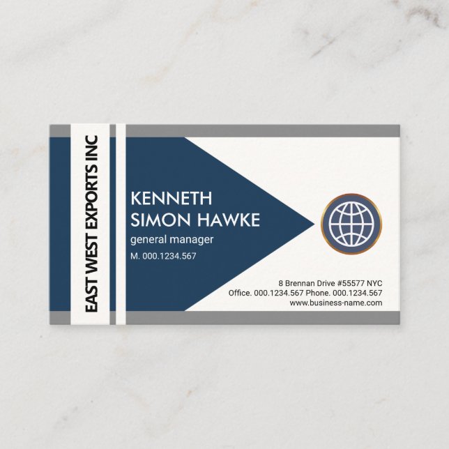 Grey Borders Blue Arrowhead Import Export Business Card (Front)
