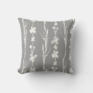 Grey Botanical Farmhouse Decor Throw Pillow