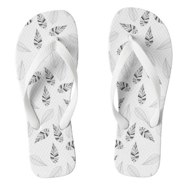 Grey Botanical Leaves Pattern Flip Flops (Footbed)