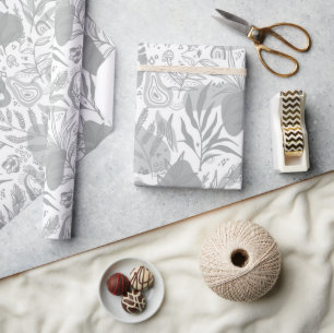 Grey Botanical Seamless Pattern Wrapping Paper