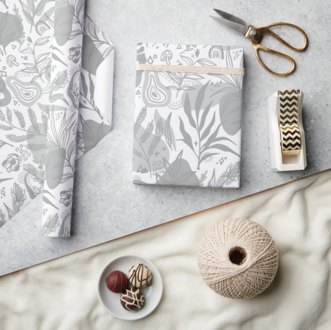 Grey Botanical Seamless Pattern  Wrapping Paper (Crafts)