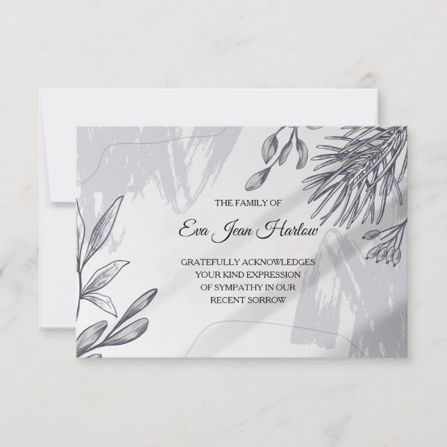 Grey Botanical Sympathy Thank You Card (Front)