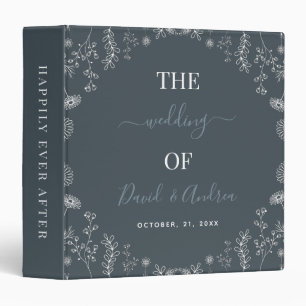 Grey   Botanical Wildflowers Wedding Script Binder