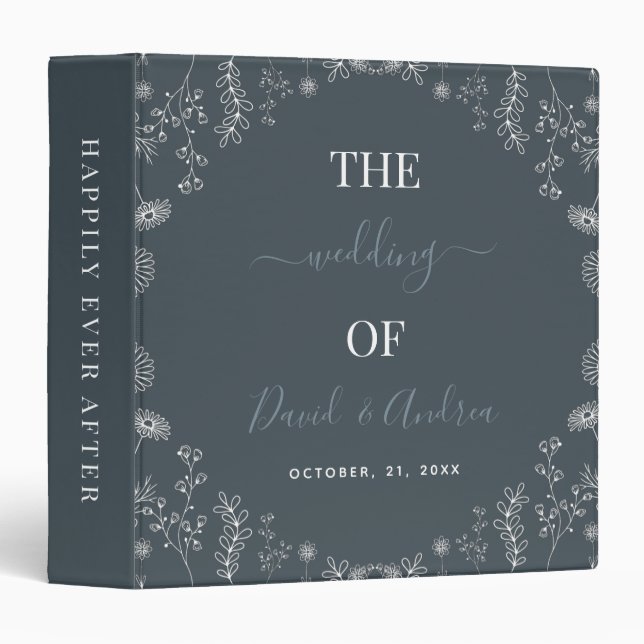 Grey | Botanical Wildflowers Wedding Script Binder (Front/Spine)