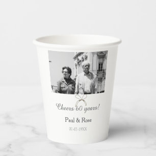 Grey bow cheers to 60 years anniversary wedding paper cups