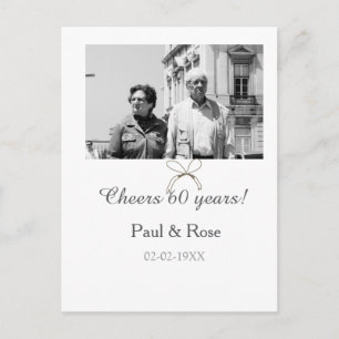 Grey bow cheers to 60 years anniversary wedding postcard