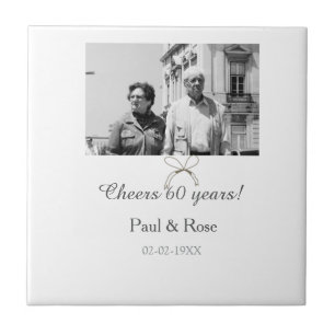 Grey bow cheers to 60 years anniversary wedding tile