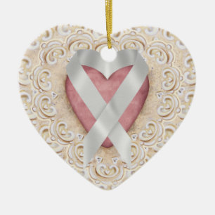 Grey Brain Cancer Ribbon From the Heart - SR Ceramic Ornament