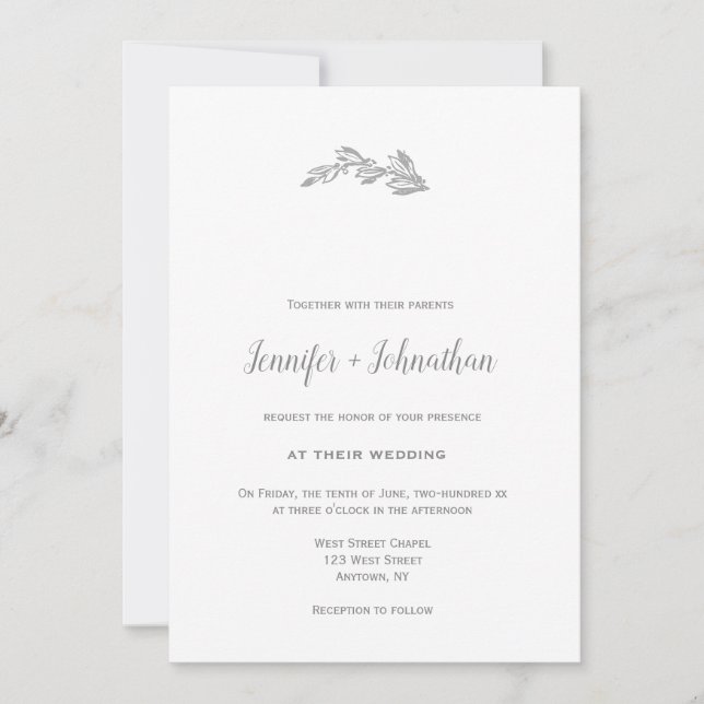 Grey branch wedding invitations (Front)