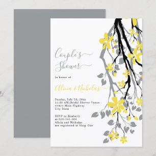 Grey branch with yellow flowers couples shower invitation