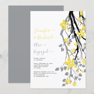 Grey branch with yellow flowers engagement party invitation