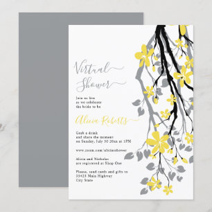 Grey branch, yellow flowers virtual bridal shower invitation