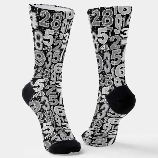 Grey Broken Number Pattern Socks (Angled)