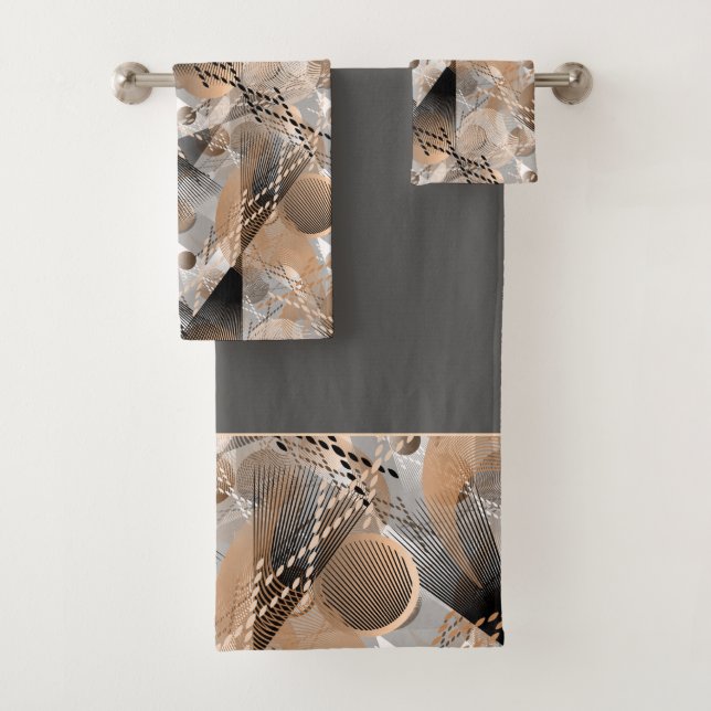 Grey, brown abstraction. bath towel set (Insitu)
