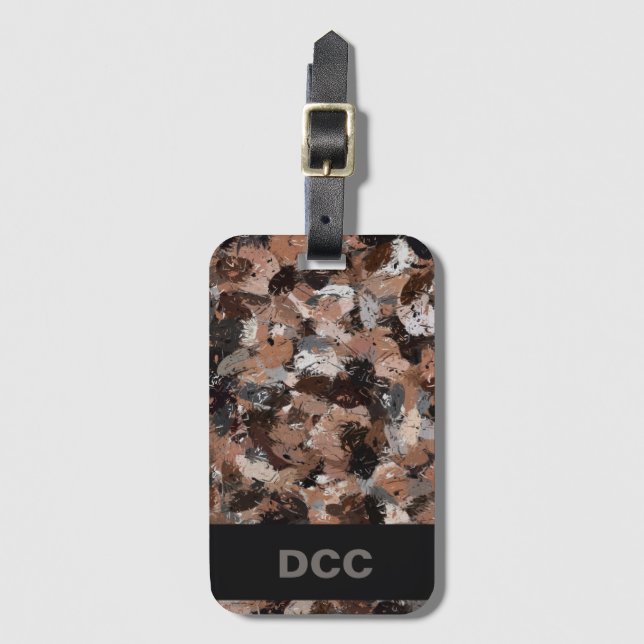 Grey, Brown and Black Paint Splatters   Luggage Tag (Front Vertical)